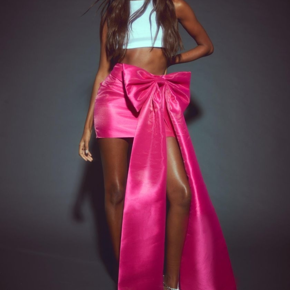 Elegant Fuchsia Bow Mini Skirt
